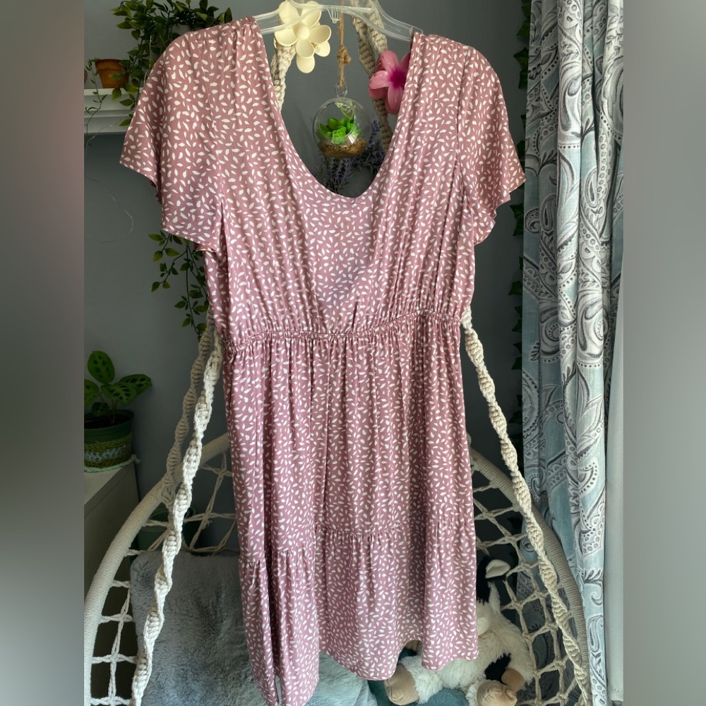 Pink Rose Dotted Midi Dress in Pink and White - Picture 2 of 4